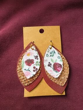 Floral Red Layered Teardrop Earrings - Unbranded
